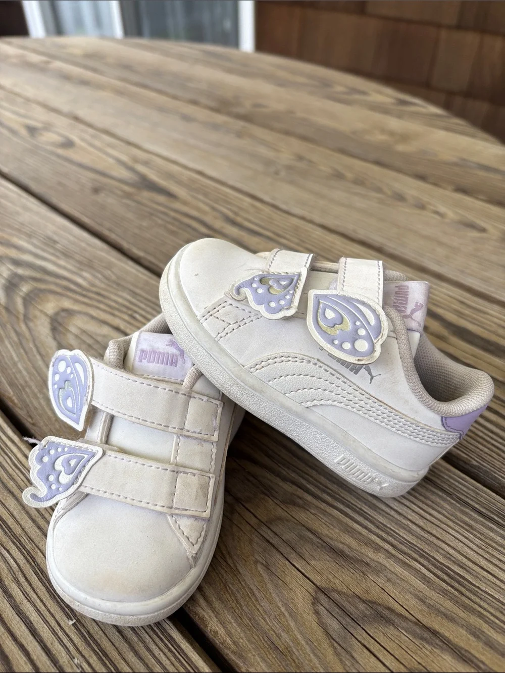 Puma Kids White & Lavender Butterfly Velcro Sneakers, 5